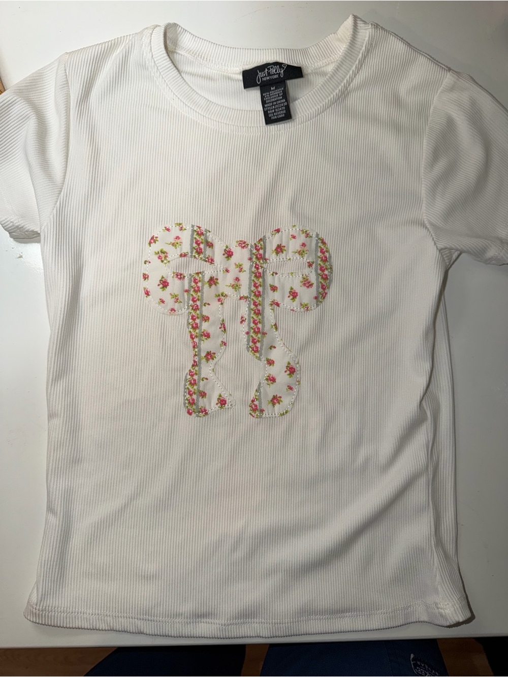 White Floral Bow Tee